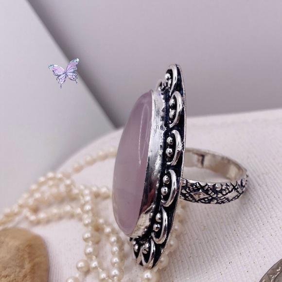 Rose Quartz Gemstone Handmade Halo Ring - Picture 9 of 10